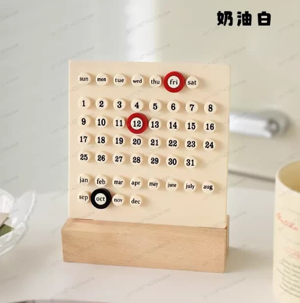 Calendario ad anello in legno massello, calendario perpetuo creativo da scrivania con pendolo