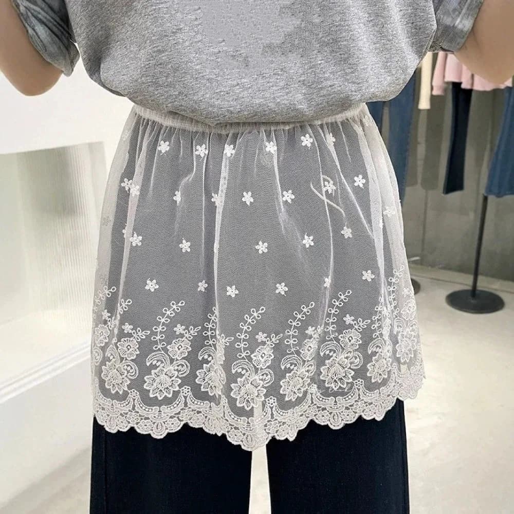 High Waist Lace Underskirt Slips Transparent Embroidery Flower Safety Skirt Petticoat Short Mesh Underskirt Slips Dress