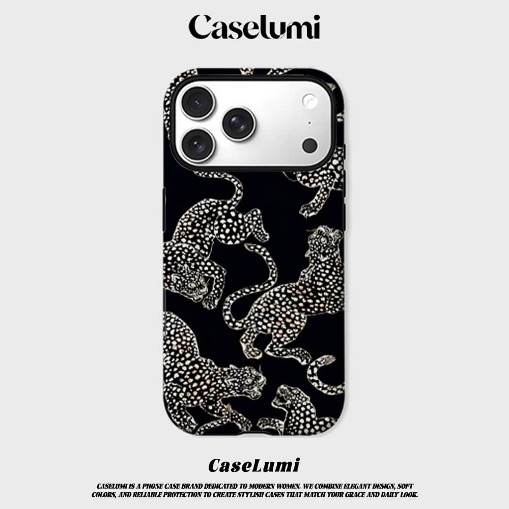 CaseLumi Matte Bumper For Magsafe Case For iPhone 17 16 15 14 Plus 13 Pro Max Shockproof Hard PC Gilded Leopard Prowl Cover