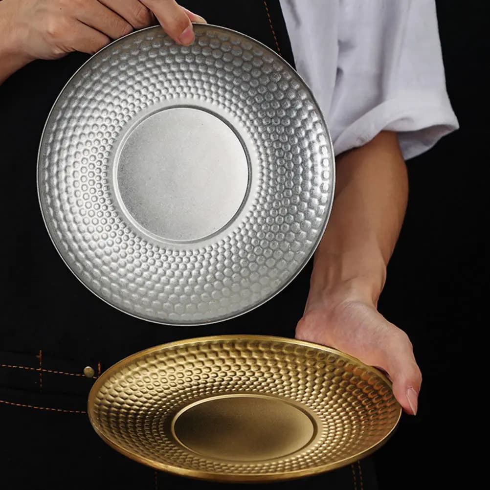 Vassoio per Frutta in Acciaio Inox, Piatto Rotondo in Metallo per Servire Frutta Secca, Ciambelle, Snack, Design Creativo per Campeggio all'Aperto