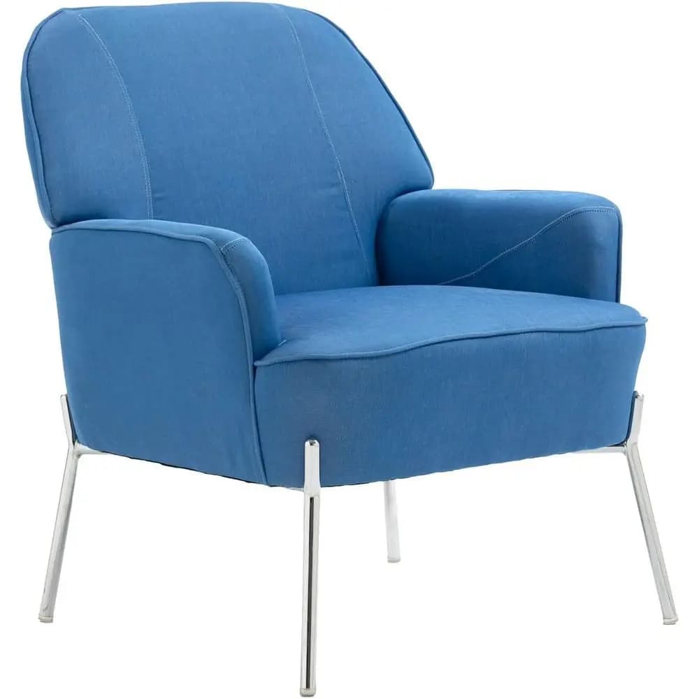 Poltrona Comoda in Velluto con Gambe in Metallo Glamour per Sala da Pranzo, Camera da Letto, Soggiorno (Blu Cowboy)