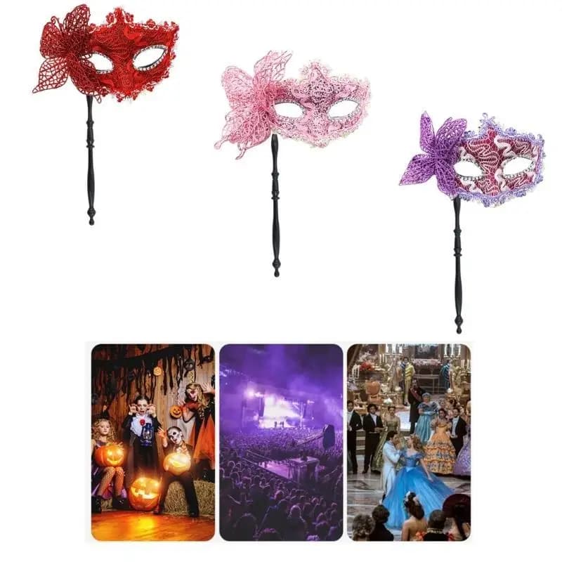 39BD Masquerade Mask for Women Half Face Mask with Holding Butterfly Mask Mardi Gras Mask Evening Mask Halloween Mask