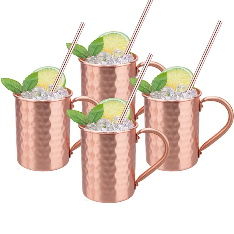 Tazza da mulo di Mosca martellata in rame puro da 2/4 pezzi da 400 ml – Tazza da cocktail artigianale per bevande ghiacciate, miscelatori per vodka, articoli da bar e regali