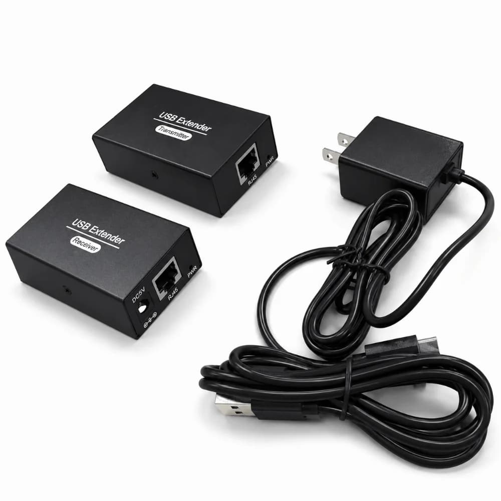 A Pair of Single Ethernet Cat5e 6 7 USB Extender Transmit 120m Range with 4 USB 2.0 Hub RJ45 Extender for US Plug