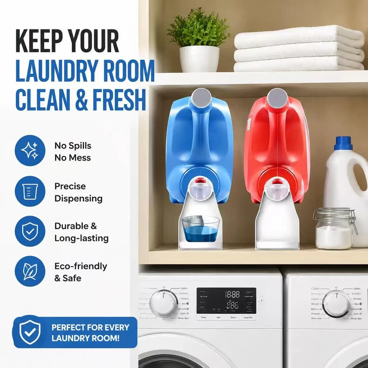 Large Capacity Laundry Detergent Dispenser No Spill Liquid Soap Container Press Pump Bottle Laundry Room Storage Organizer
