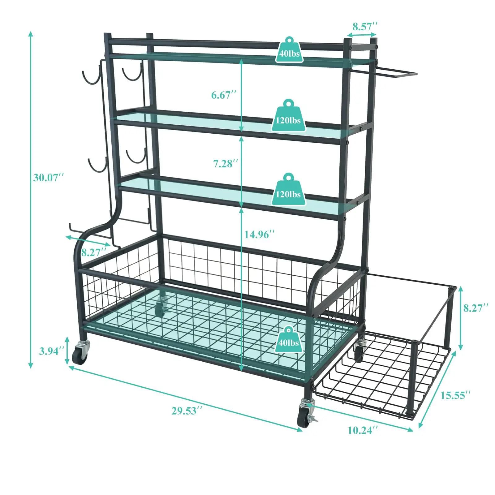# Scaffale Portaoggetti in Metallo per Attrezzature Sportive, Mobile, a Quattro Livelli, Multiuso, per Pesi, Tappetini Yoga e Palloni da Basket