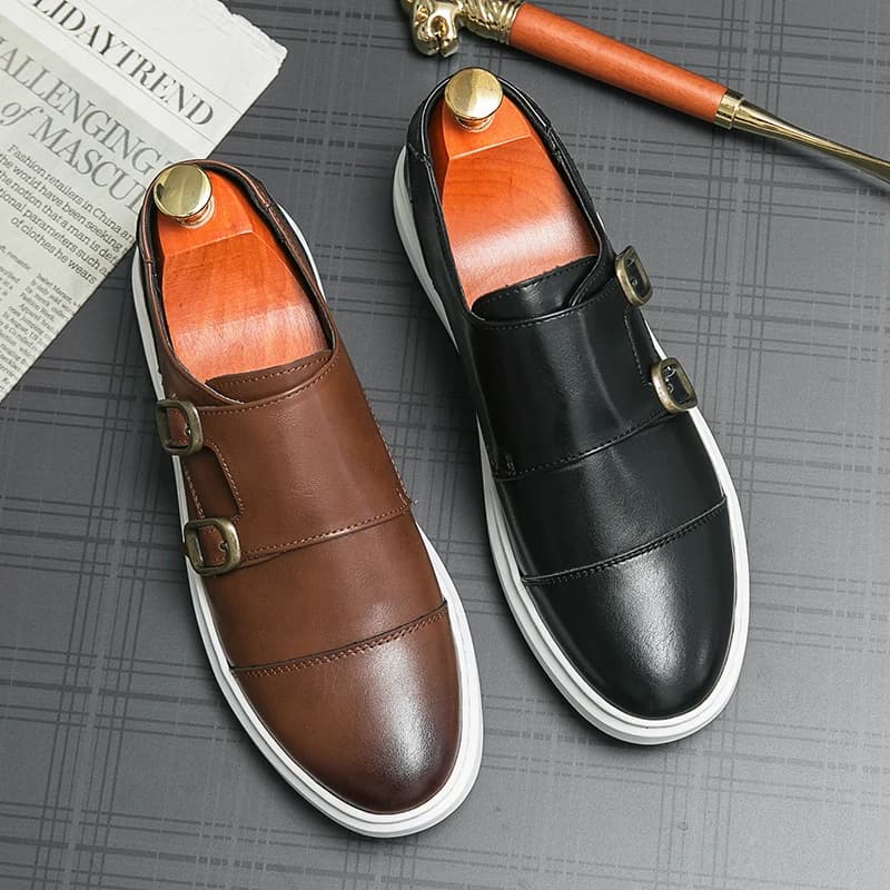 Italia uomo doppia fibbia scarpe Casual autunno mocassini in pelle scarpe da ufficio per uomo che guidano affari comodi Slip on scarpe da uomo