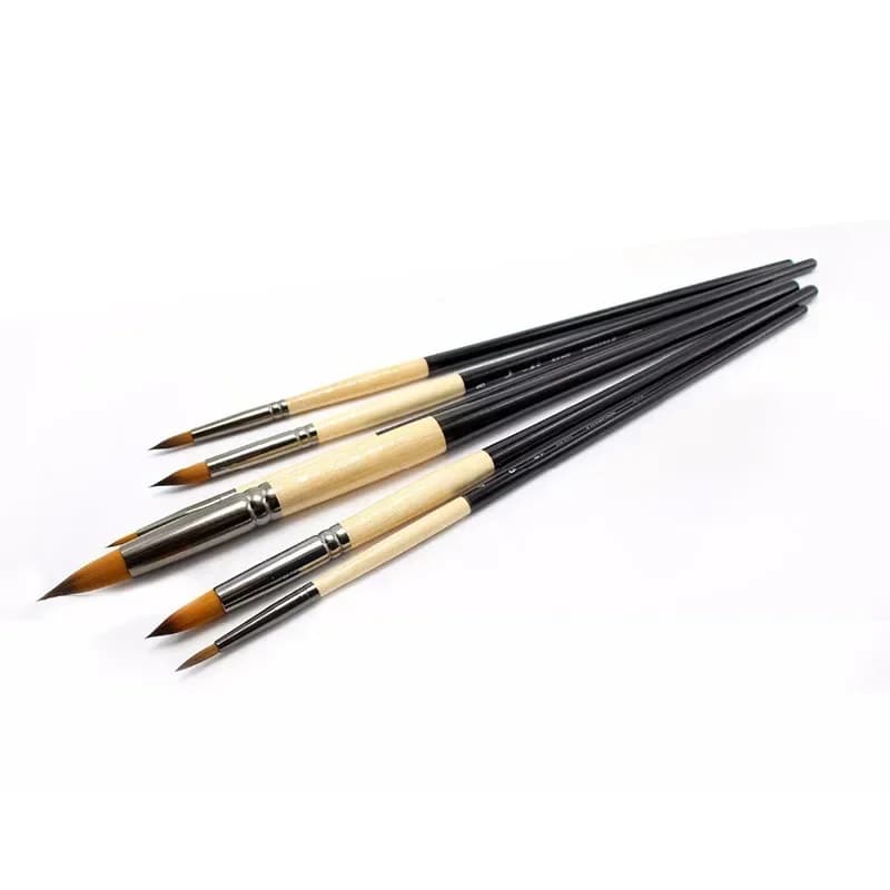 Artist's Paint Brush Hair Brush Set Watercolor Nylon Oil Acrylic Round Wood Professional Drawing Art Supplies for Students 6 pcs