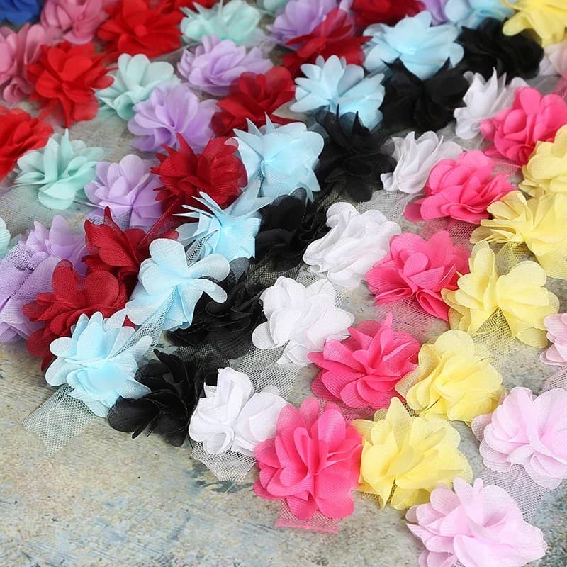 24 fiori (2 metri) 6 cm di larghezza fiori in chiffon 3D accessori per vestiti decorazione nastro di pizzo fai da te