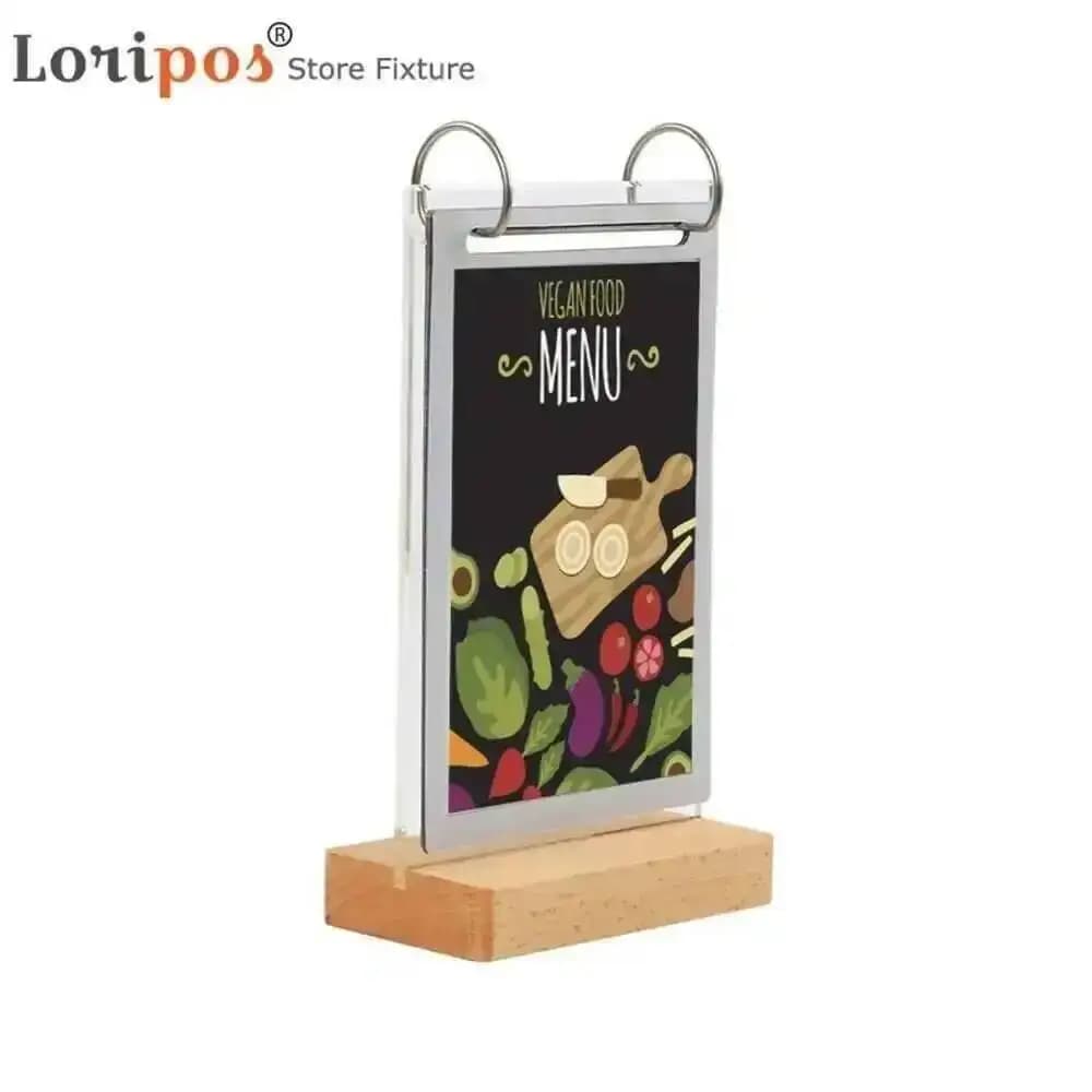 1 Piece Table Display Frame with Wood Base, 6 Pages, Size A5, for Labels, Photos, Posters, Menu, for Advertising and Promotion