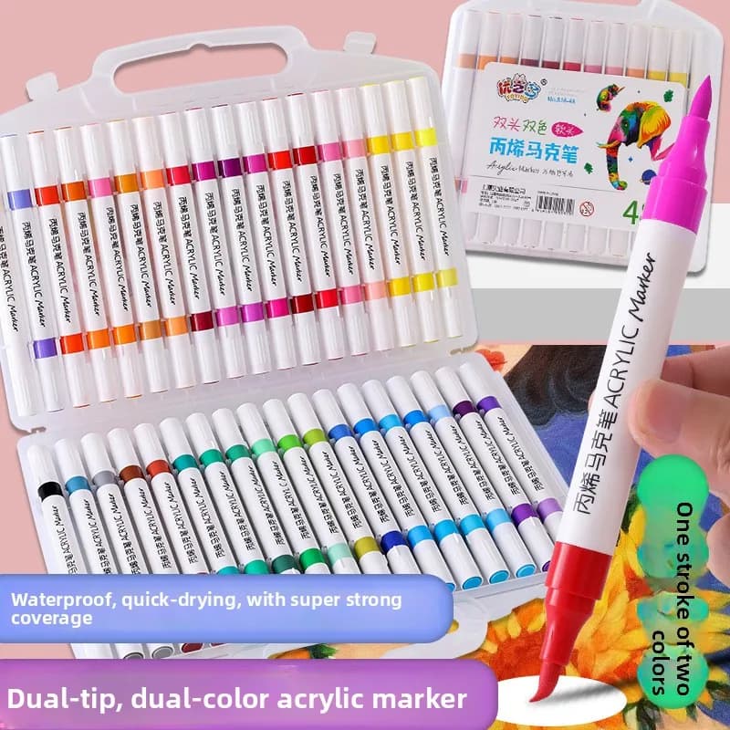 2026 New Acrylic Marker Pen Soft-headed Double-headed Painting Acrylic Paint Pen Student Graffiti Stacked Color Watercolor Pen
