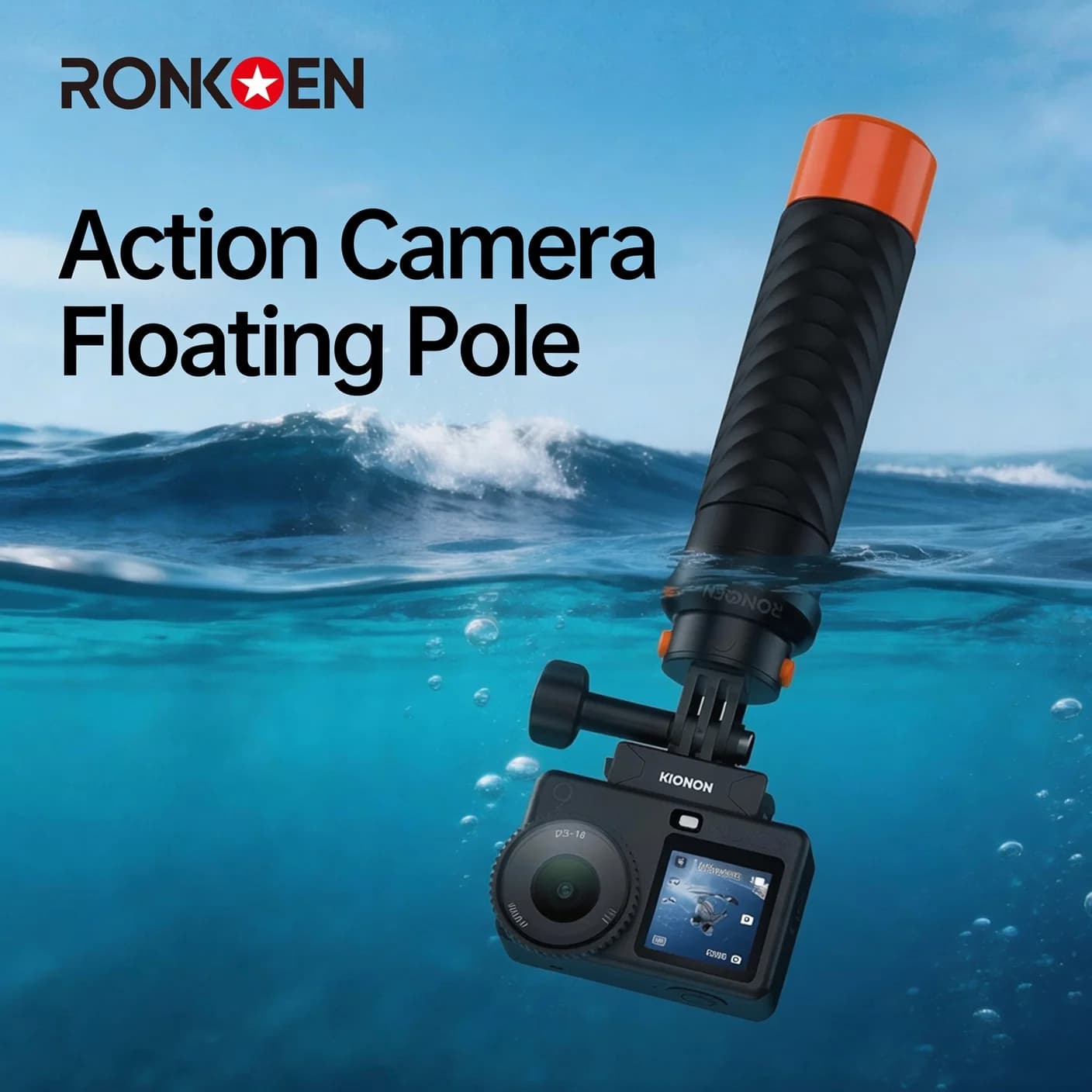 Ronkoen TZ-23 For Gopro Insta360 DJI OSMO Action Buoyancy Bar Selfie Stick Waterproof Selfie Stick With Hand Strap Wireless