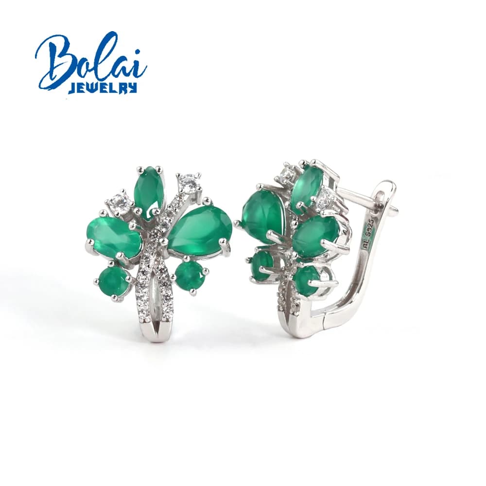 925 Sterling silver women's earrings Natural Green agate real gemstones Valentine's fine jewelry gifts for girlfriend