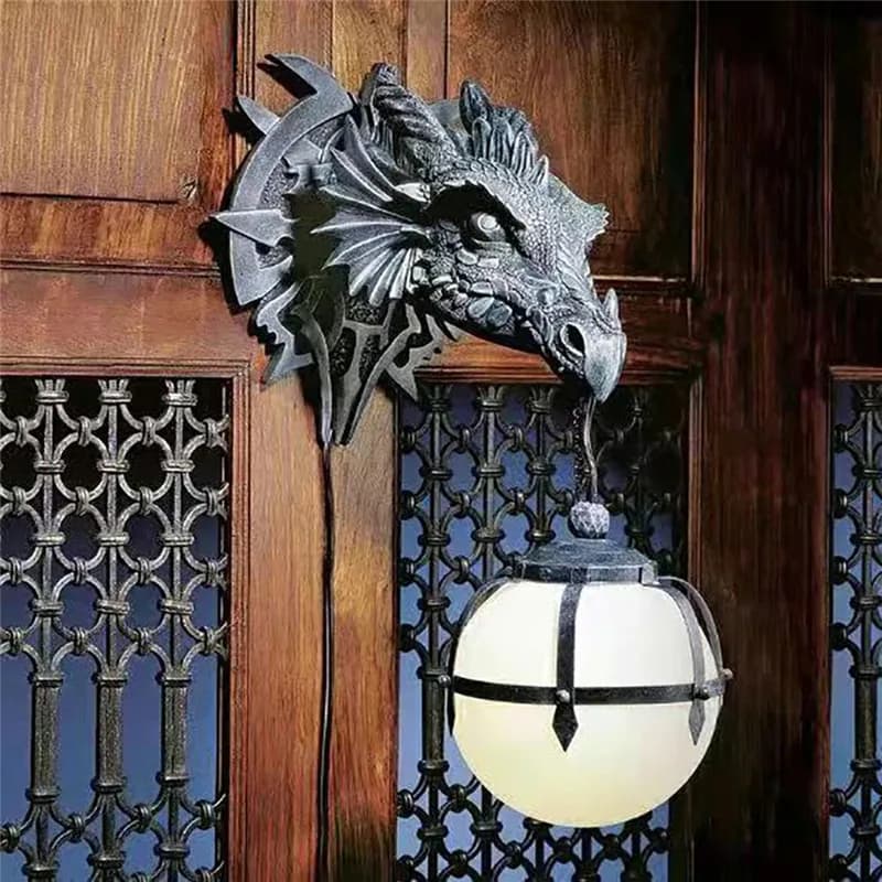 Lampada a sospensione a LED con dinosauro Lanterna in resina stile industriale Testa di drago Artigianato Lampada a sospensione Decorazione di Halloween Decorazione da parete