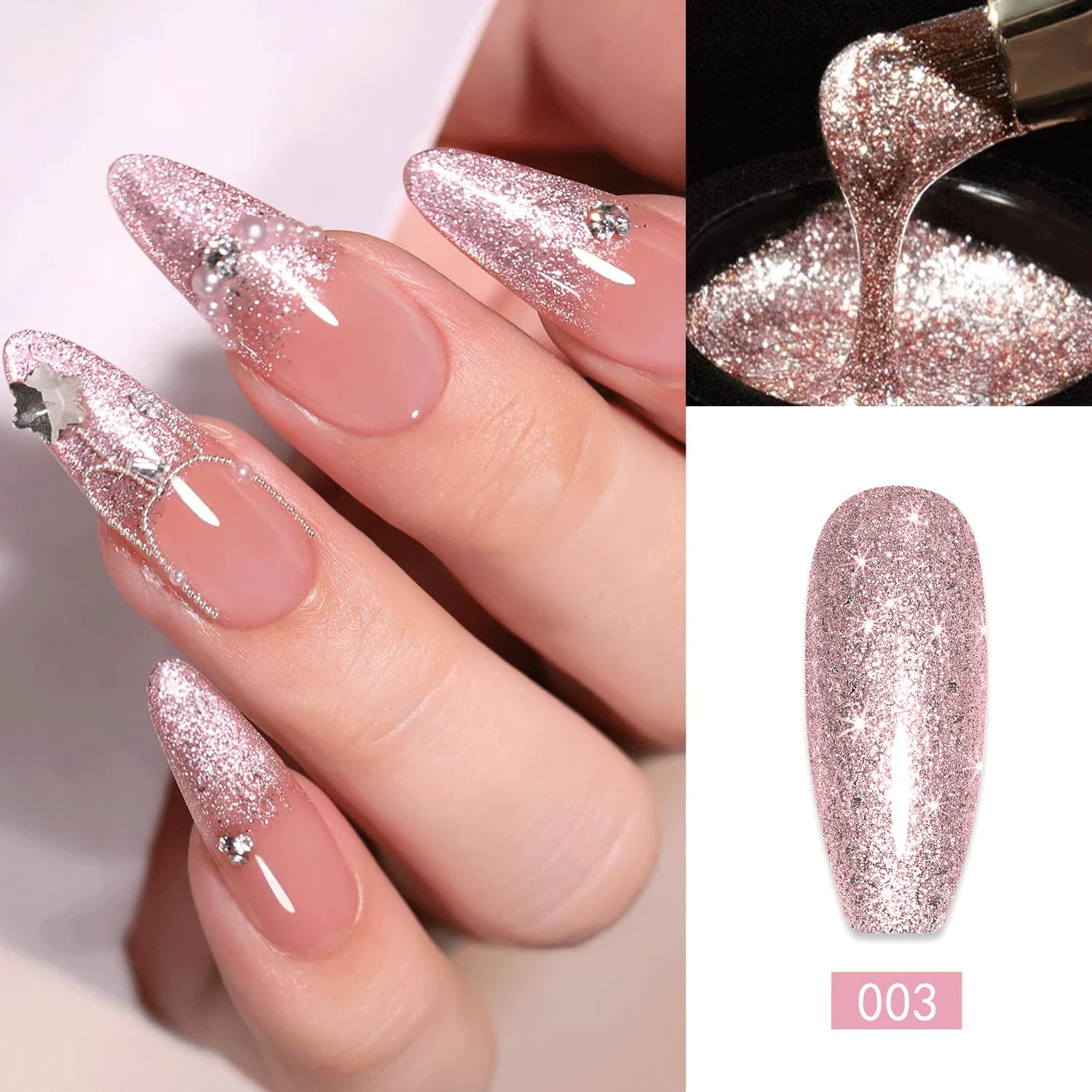 QAZIXU Smalto Gel Glitter Rosa 10ml Semipermanente Soak Off UV LED per Unghie, Vernice Brillante per Nail Art Fai da Te
