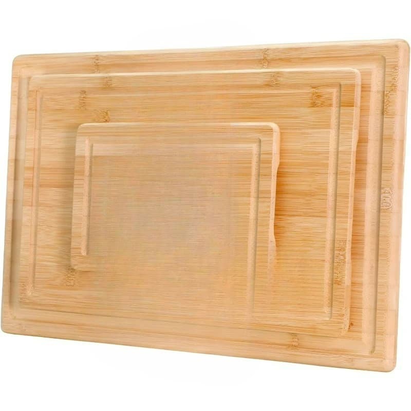 Wood Cutting Boards - Bamboo Set with Juice Grooves and Easy Grip Handle, 3 Sizes 9x6, 12x8, 15x10