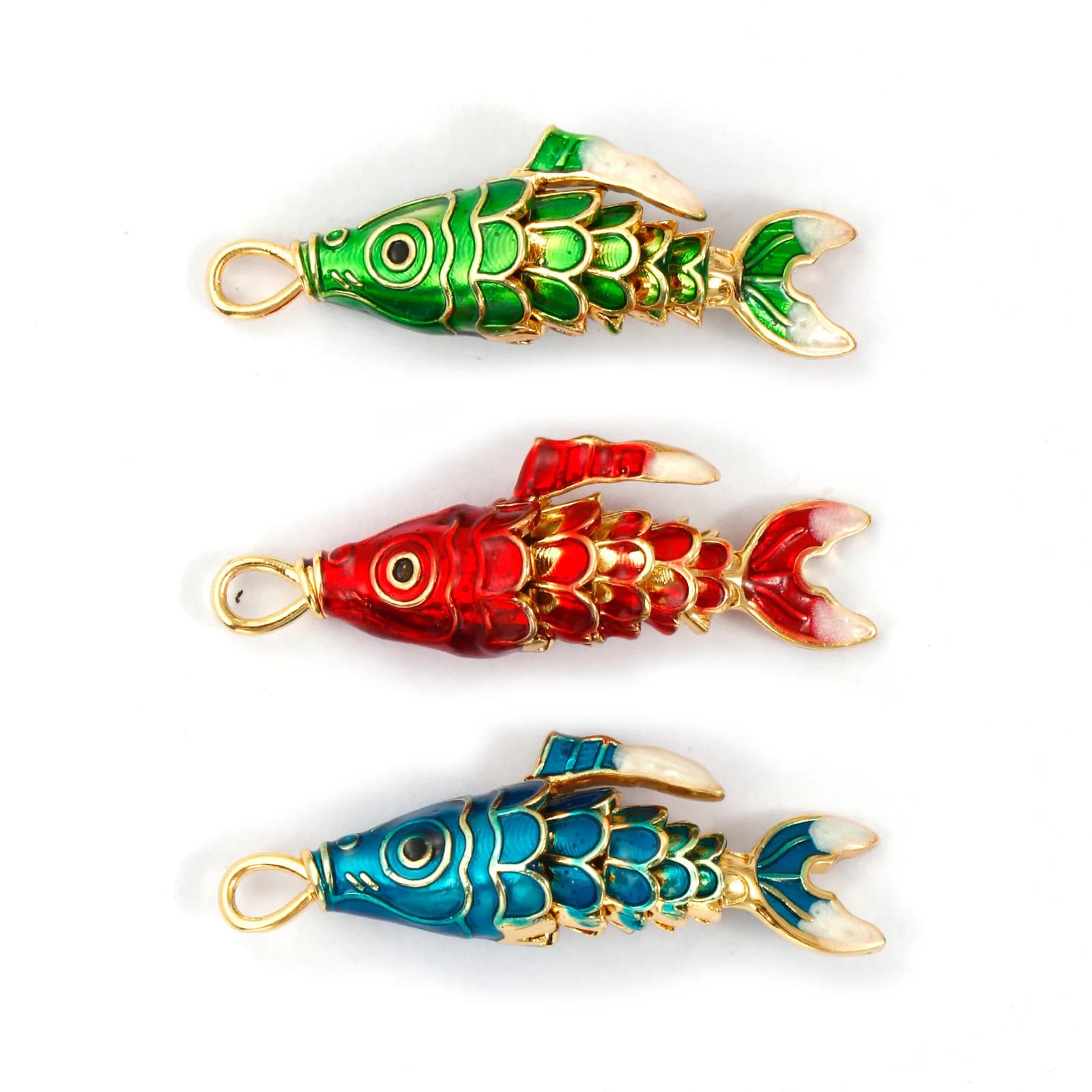 1 pezzo mobile in ottone oceano gioielli pendenti pesce placcato oro 18 carati smalto rosso verde blu pesce per collana fai da te fabbricazione 3.8x1.3 cm