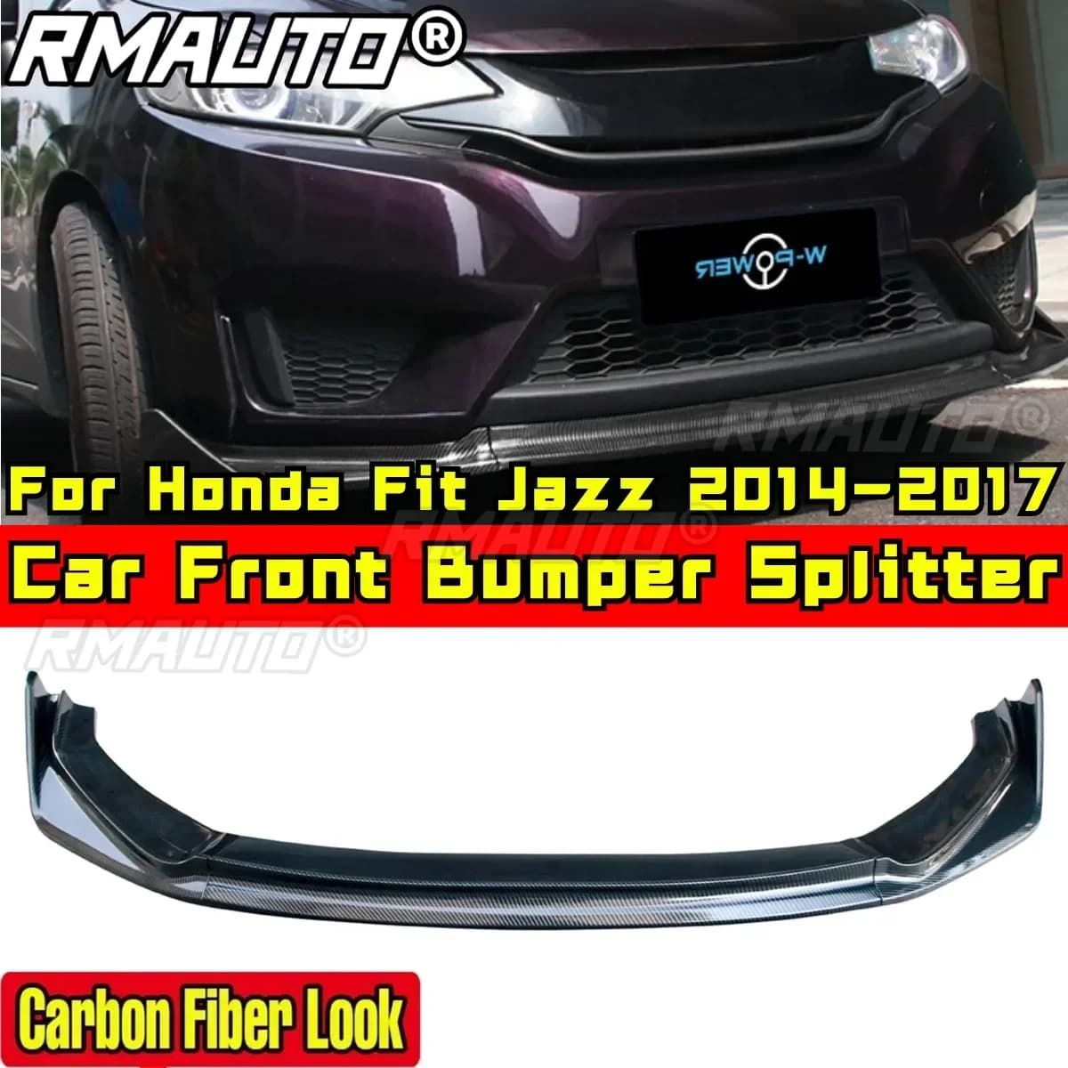 Fit Jazz Bumper Protector Carbon Fiber Look Sport Style Front Bumper Diffuser for Honda Fit Jazz 2014-2017 Car Accessories