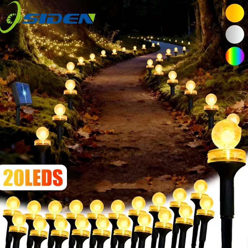 NUOVE Luci Solari per Sentieri 10/20/30 LED, 8 Modalità di Illuminazione, Impermeabili, Luci Decorative da Esterno per Giardini, Prati, Cortili e Campeggio