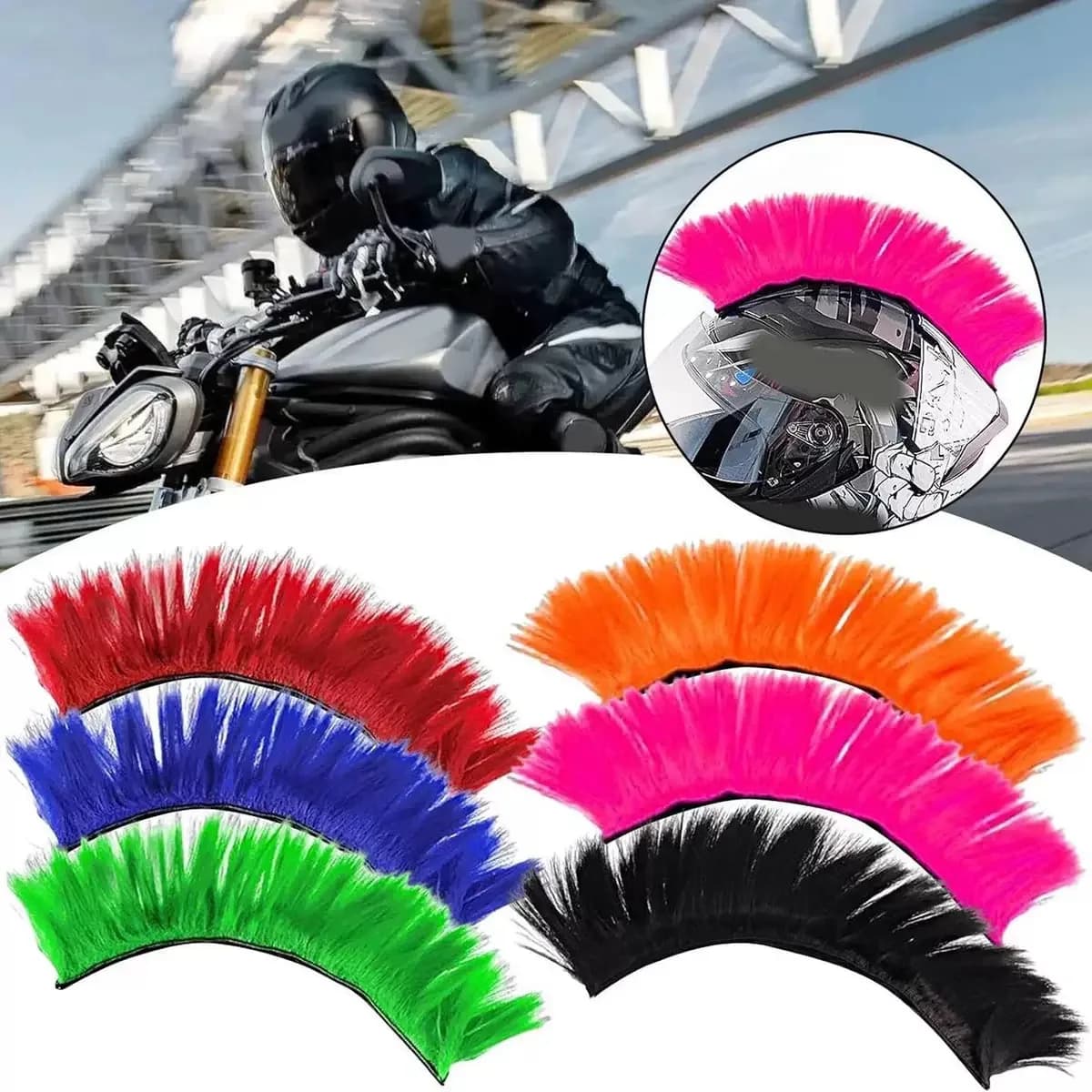 Mohawk Wig Wall decal Mohawk for Motorcycle Snowboard - Easy to apply, Reusable, Synthetic Hair - For Men