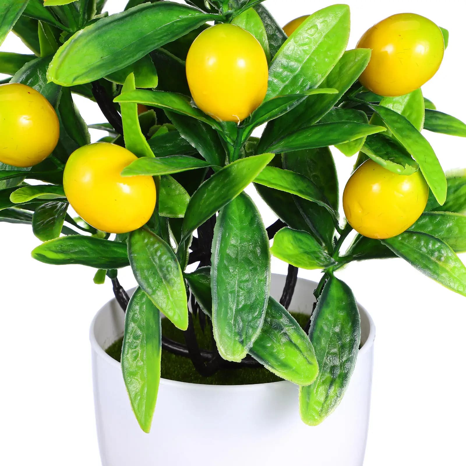 Small Artificial Lemon Bonsai, Fin Plant in Plastic Vase, Realistic Decoration for Home and Office, Artificial Indoor Green Plant