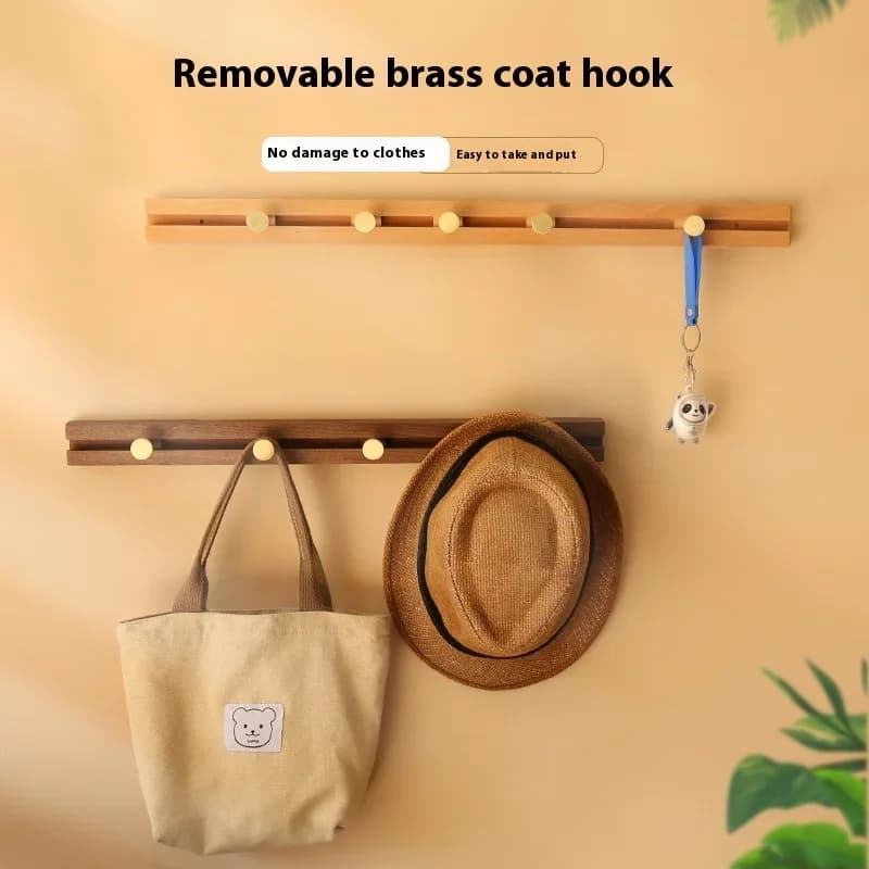 Sliding solid wood clothes hook, hanging clothes rack behind the door, wall hanging, entrance hall, one row clothes hook