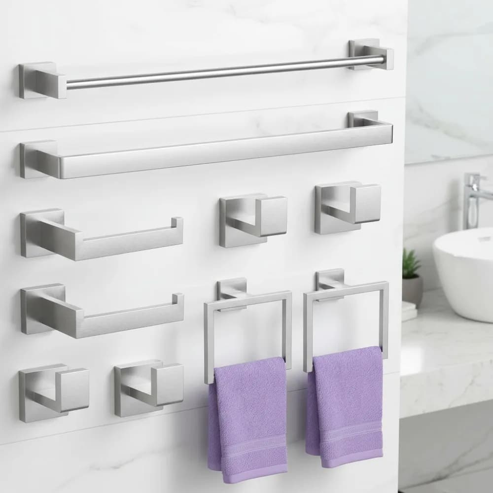 Set da bagno da 10 pezzi in nichel spazzolato, portasciugamani da 23,6", hardware a parete in acciaio inossidabile per case moderne