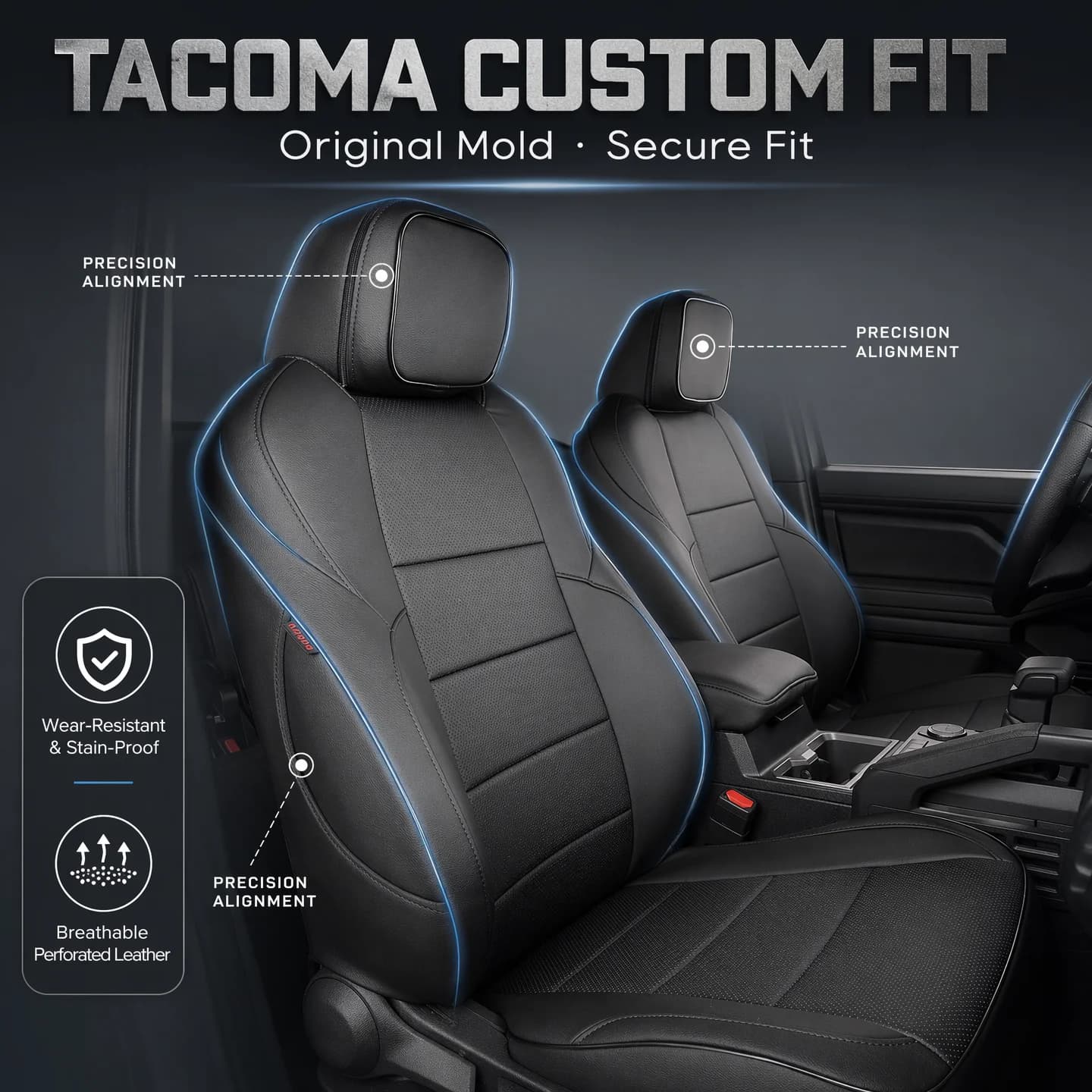 EKR Tacoma Car Seat Covers Custom Fit for Toyota Tacoma (Petrol/Hybrid) 2024 2025 2026 DoubleCab/CrewCab SR/SR5/TRD Sport/TRD Off-Road/Limited Truck Seat Covers Full Set Faux Leather Universal Seat Covers