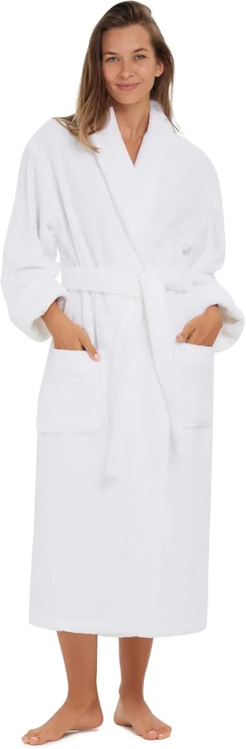 Accappatoio Unisex in Spugna con Collo a Scialle, Tessuto Spesso, Tasche - Vestaglia per Hotel e Spa