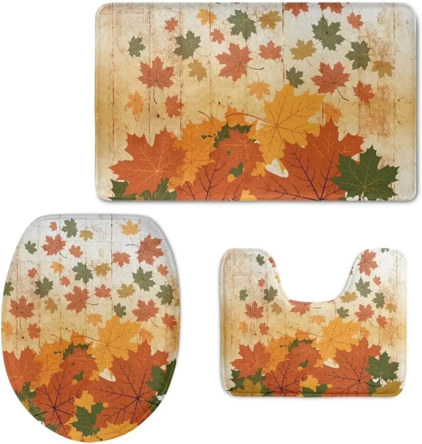 Set tappetino da bagno in foglia d'acero da 3 pezzi, copriwater impermeabile a forma di U ad asciugatura rapida, set di decorazioni per la casa autunnali morbide e assorbenti antiscivolo