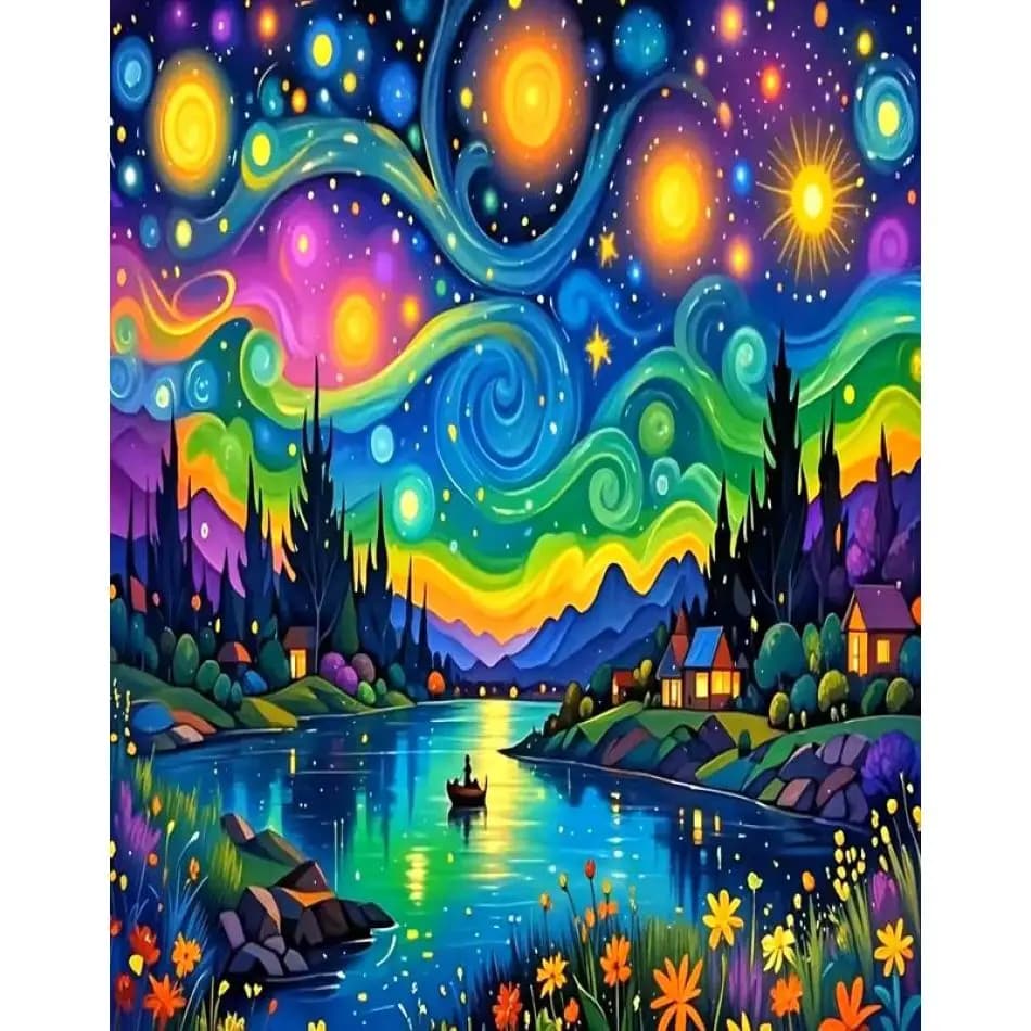 RUOPOTY Colorful Town Diamond Painting Unique Gift Diamond Embroidery Landscape Full Round Diamond Art For Beginners Create Wall