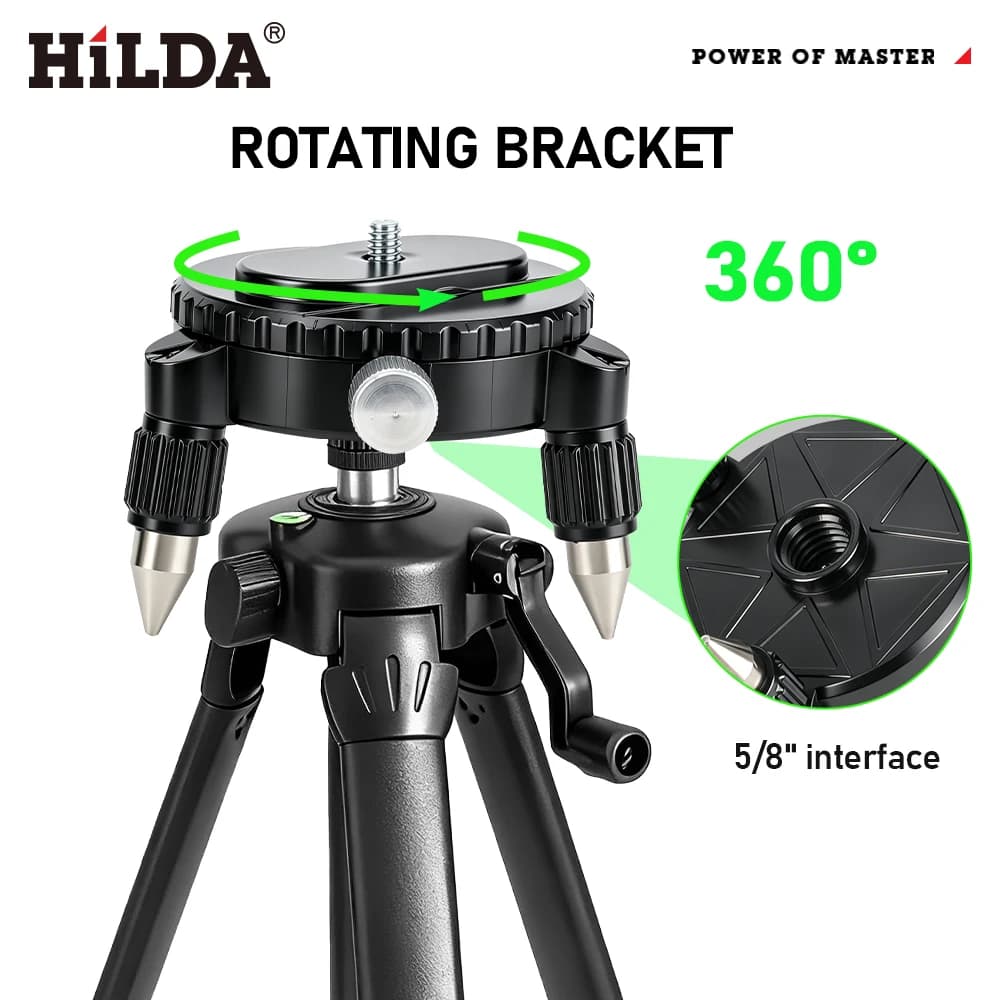HILDA 360° Rotating Laser Level Bracket with 1/4" & 5/8" Screw Adjustable Base for Line Lasers Tripod Mount