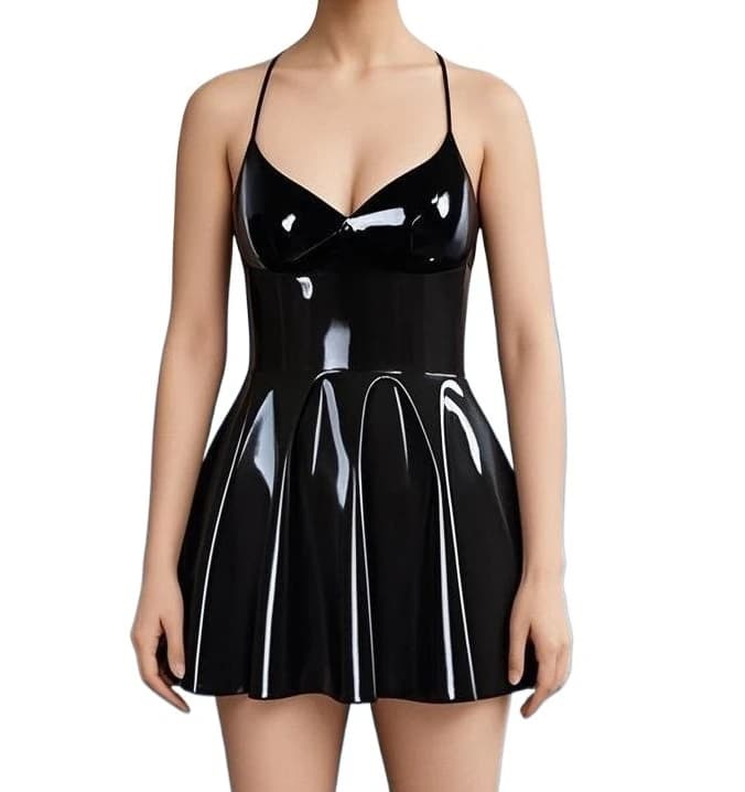Abito sexy da donna Gonna a pieghe Minigonna in lattice Gonna con bretelle aperte sul retro