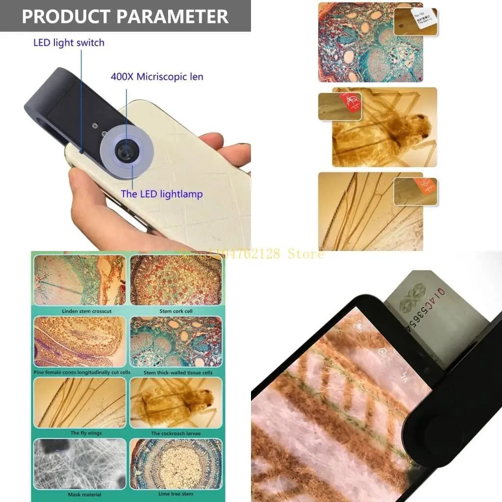 Microscopio per smartphone Microscopio per fotocamera con ingrandimento 400X Lente micro LED migliore vendita