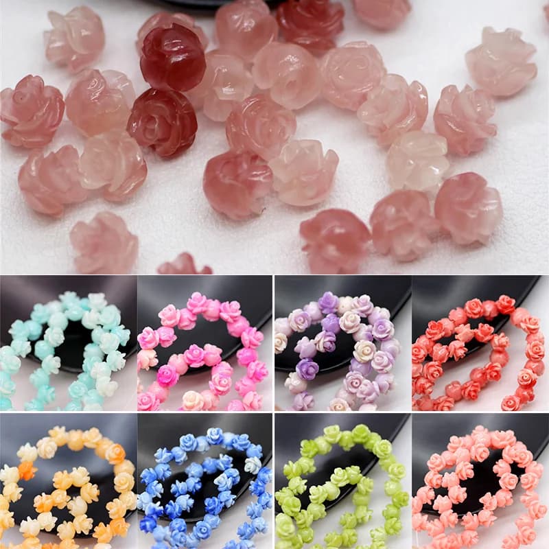 20 pezzi 6 mm polvere di conchiglia goffratura fiore rosa perline sfuse fai da te per la creazione di gioielli braccialetto collana