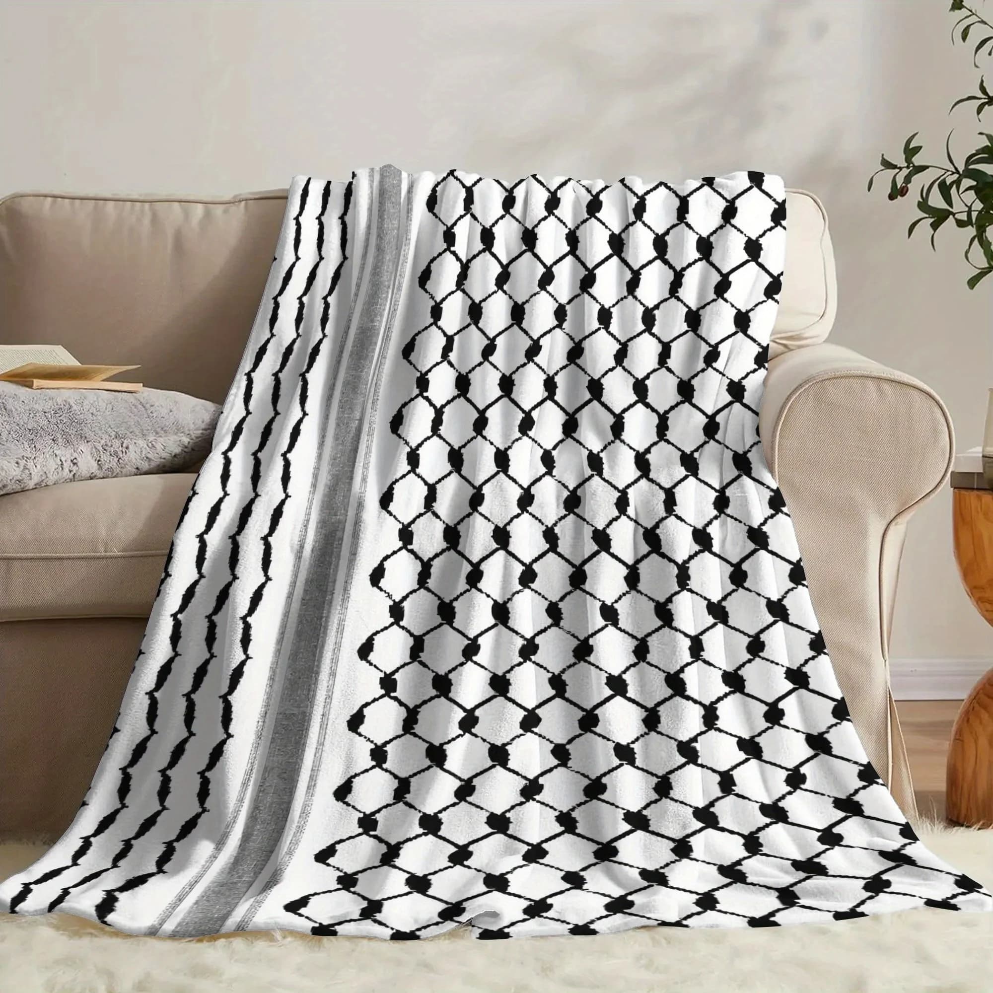Coperta in flanella ultra morbida con motivo Kufiya, plaid creativo caldo e confortevole, per soggiorno, ufficio, divano, decorazione, viaggio, regalo