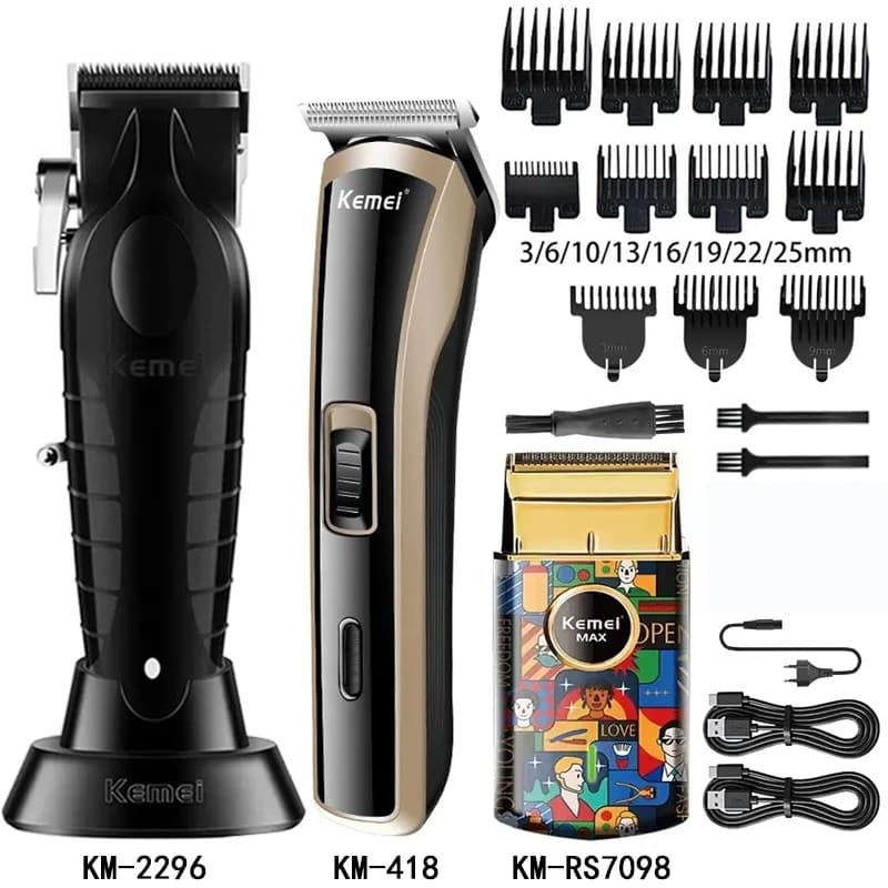 Tagliacapelli Kemei Km-2296 Km-418 Km-RS7098, Macchina per Taglio Capelli Professionale, Rasoio Ricaricabile Senza Fili per Barbiere