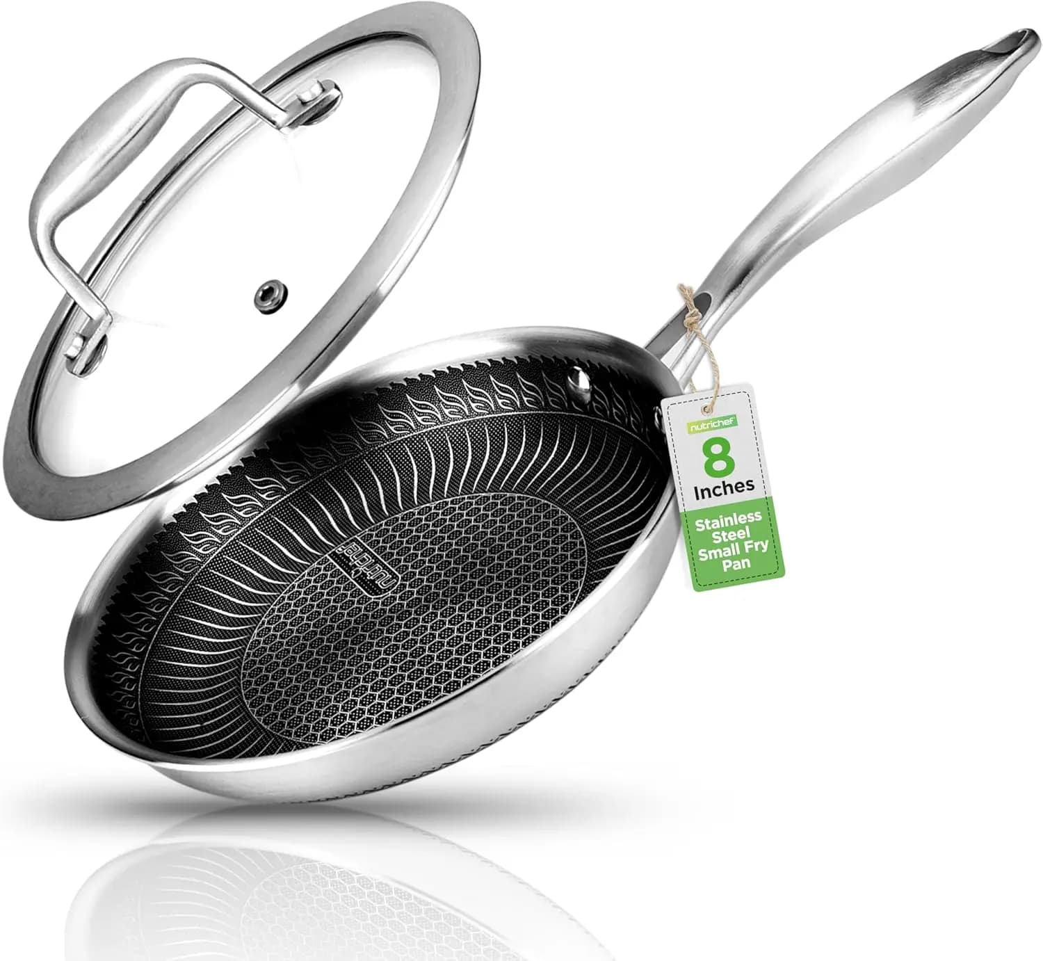 8" stainless steel pan with non-stick coating, honeycomb pattern, ready for induction: perfect for cooking and home chefs