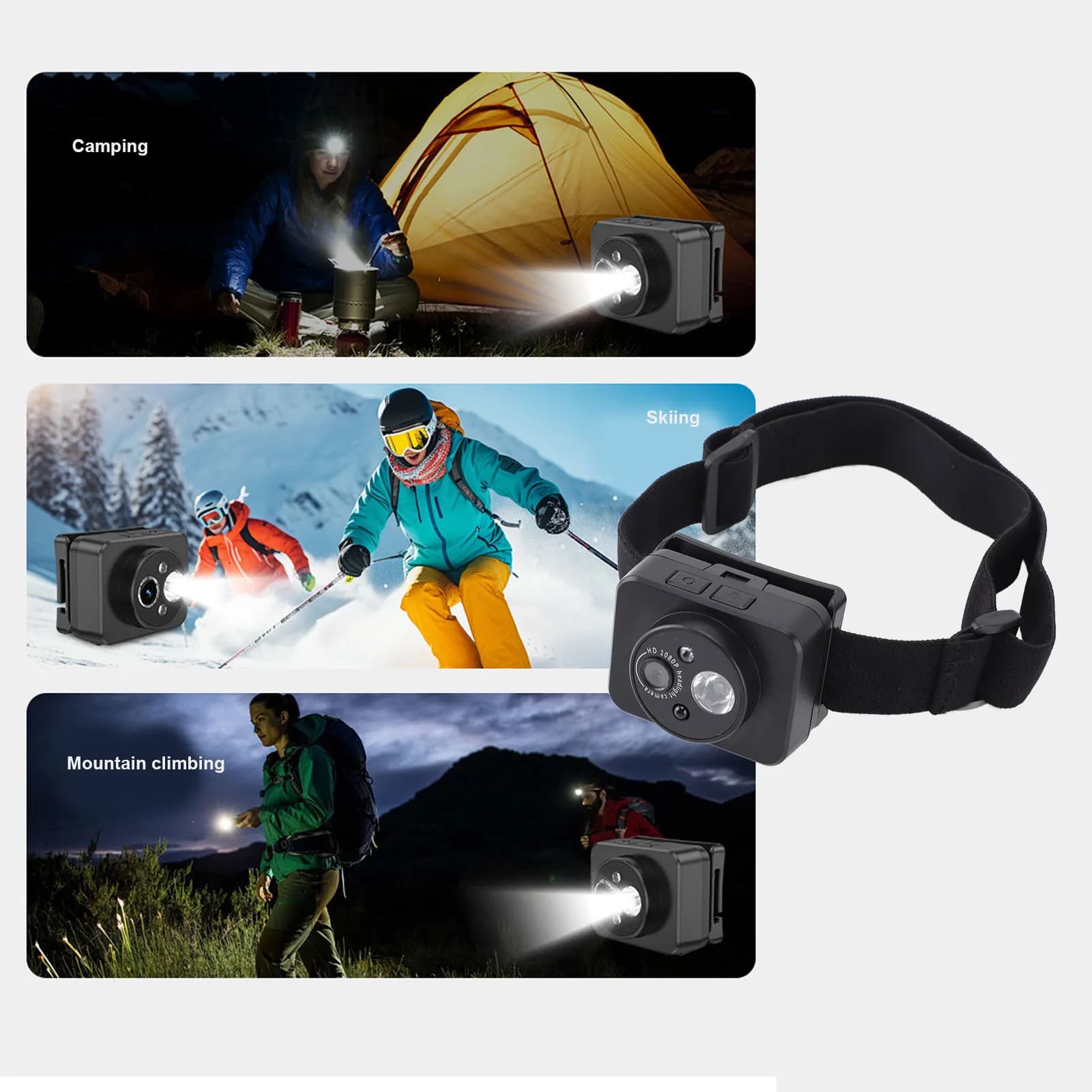 Telecamera per Faro 1080P, Registratore Video Portatile con Sensore di Movimento per Escursionismo, Ciclismo e Avventure all'Aperto