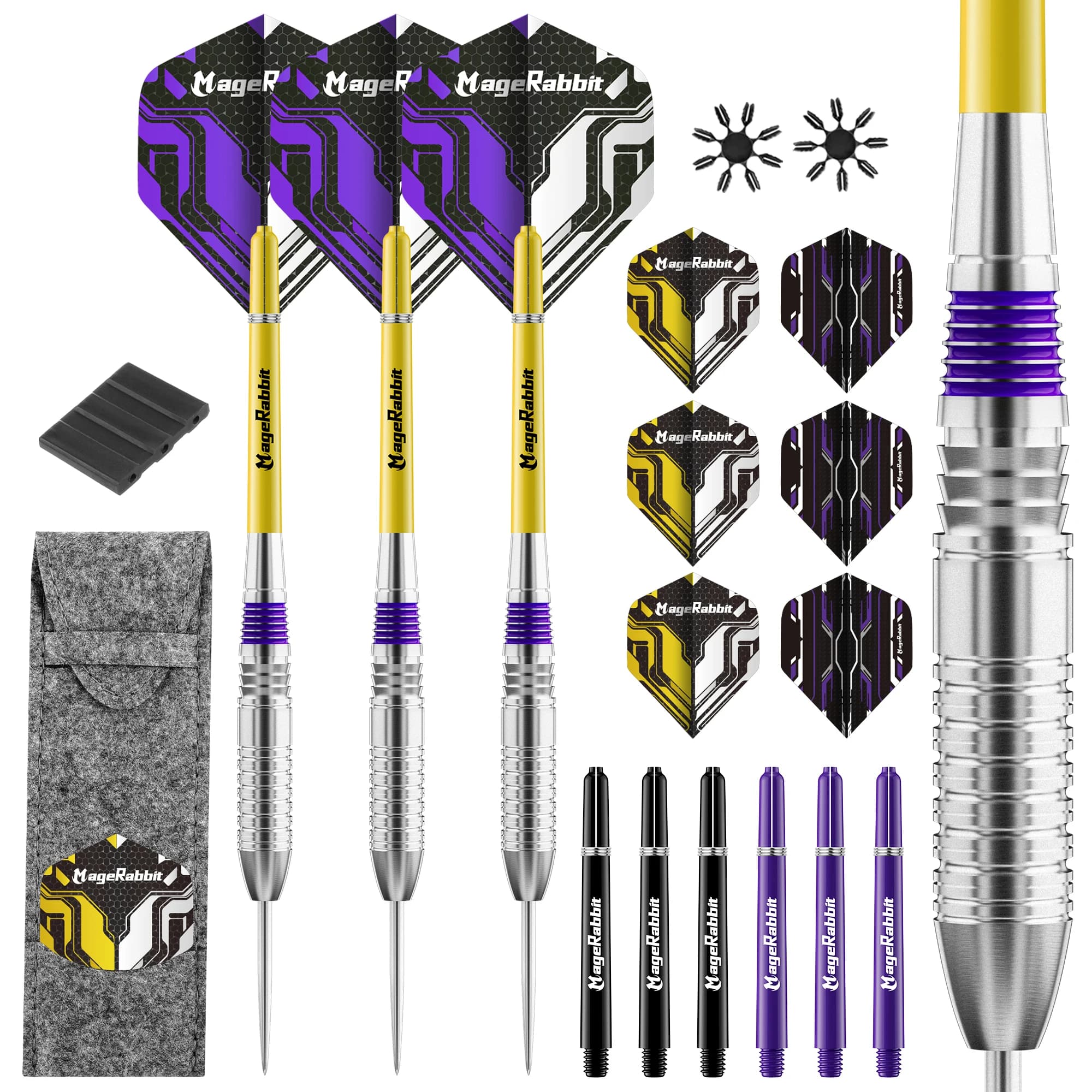 MageRabbit 23g Pro Copper Steel Tip Darts Set 3pcs | Fixed Point, Grip Shafts, Ultra Flights, Wallet Storage Case