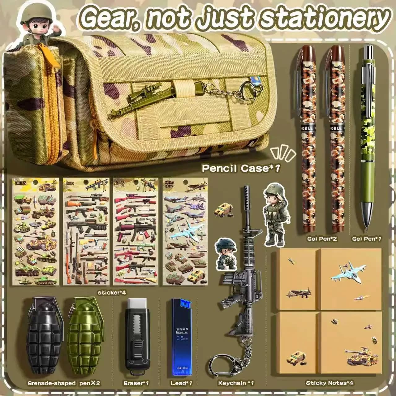 Cool Large Capacity Camo Tactical Pencil Case for Boys with Supplies for School Student Teen Kid, Camouflage Pencil Tool Bag Set