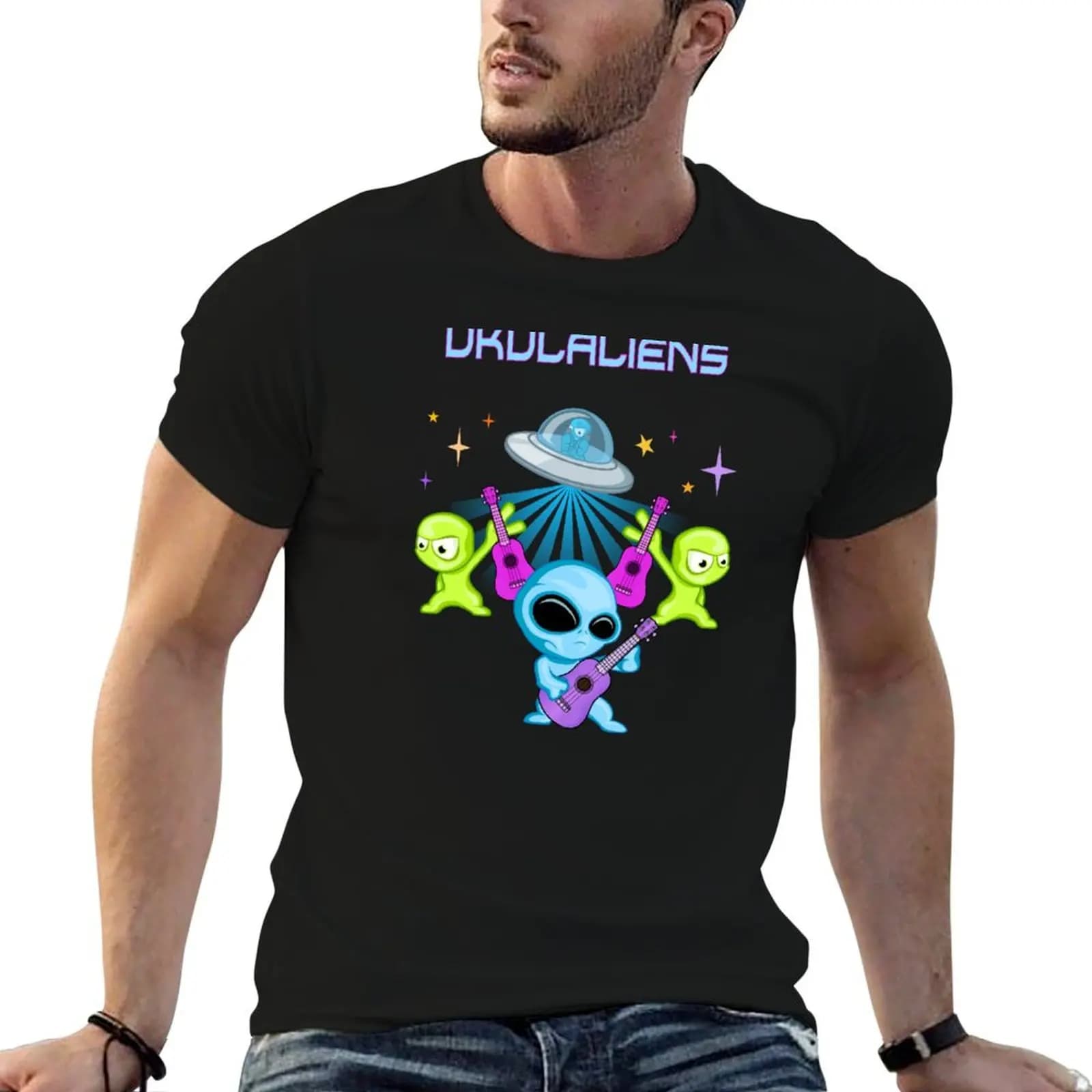 Ukulaliens Ukulele Club Original Logo With Text T-Shirt men t shirt cotton 100% man graphic t shirt t shirts cotton 100% T-shirt