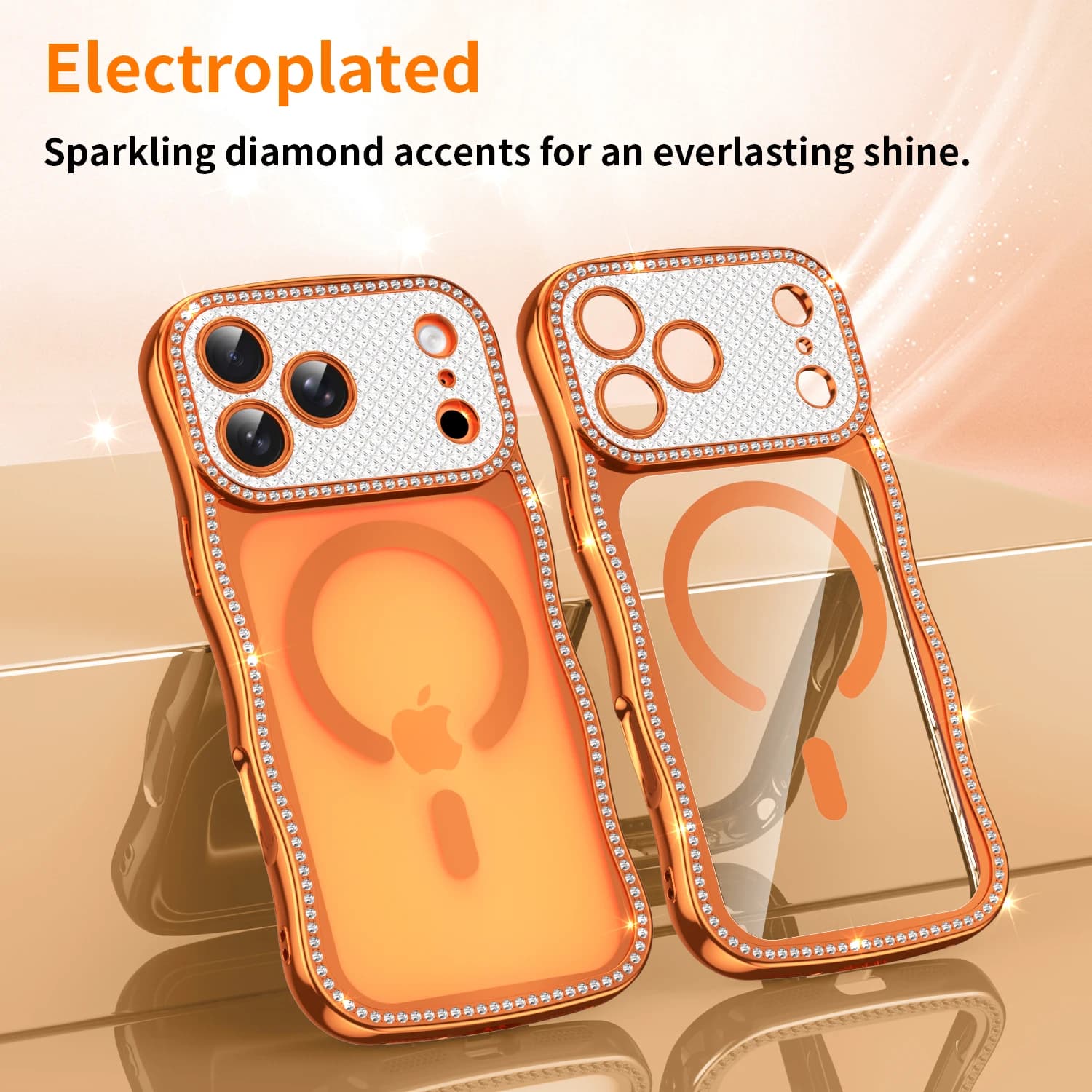 Custodia Magnetica Trasparente con Diamanti Effetto Onda per iPhone Air 17 16 15 14 13 Pro Max Plus, Cover Magsafe per Donna e Ragazza