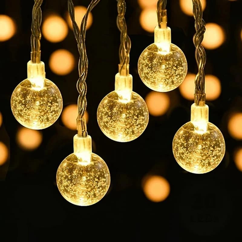 Luci della stringa delle fate con sfera di cristallo Decorazione natalizia impermeabile per esterni Campeggio Ghirlanda di fata Festa in giardino Funziona a batteria