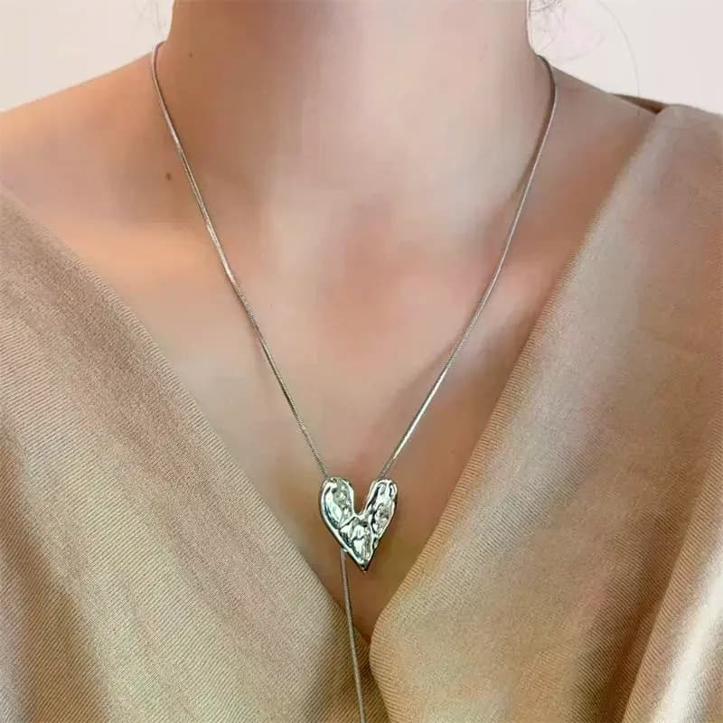 Collana Lunga a Catena Irregolare a Forma di Cuore in Acciaio al Titanio, Regolabile, Stile Serpente, Gioielli alla Moda
