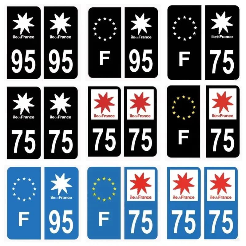 Set di 2 Adesivi per Targa Parigi Ile-de-France 75/95, Emblema Bandiera Regionale Francese, Decalcomanie in Vinile Impermeabili