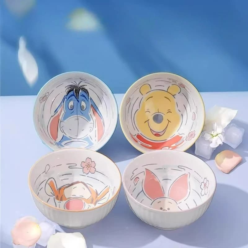 Disney Pooh Bear Ciotola in ceramica per la casa Ciotola di riso dallo stile carino Stoviglie antiusura Regali di compleanno per bambini
