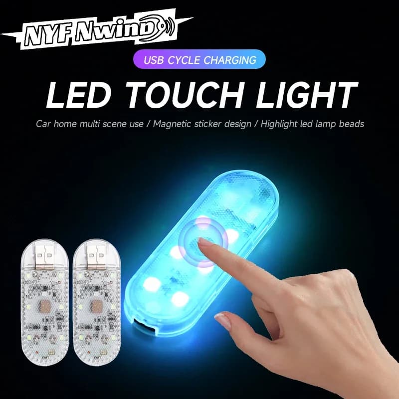Mini Touch LED Light for Car, USB Rechargeable, Portable Reading Lamp for Roof and Blow, Wireless Ambient Light for Auto Decoration