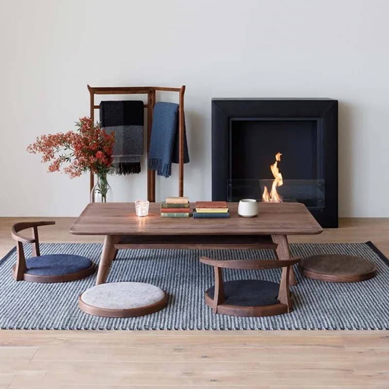 ti- Tatami Floor Chair Solid Wood Backrest Seat for Tea Ceremony Legless Meditation Stool Futon Cushion for Small Spaces-