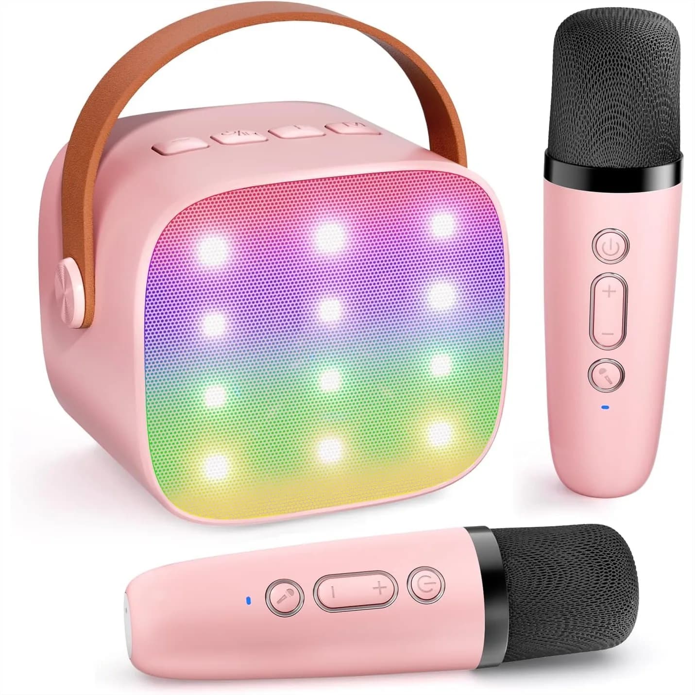 Altoparlante Karaoke Bluetooth Portatile con Microfoni Wireless e Luci LED, Mini Macchina Karaoke per Bambini e Adulti, Perfetto